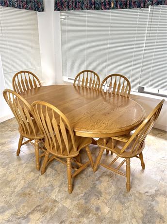 Solid Wood Vintage Kitchen Table with Six Chairs - Made in Taiwan