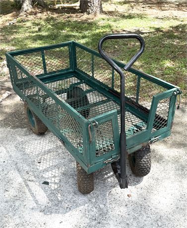 Green Steel Frame Utility Cart Wagon with Drop Sides