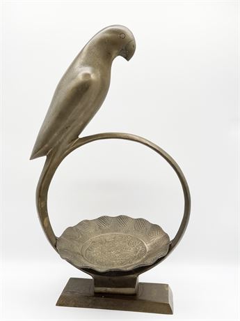 Large Brass Parrot On Stand With Tray