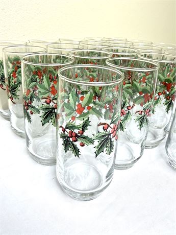Set of 21 Vintage Heritage Holly Tumbler Glasses - Anchor Hocking