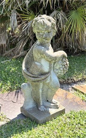 Concrete Cherub Neoclassical Garden Statue with Grapes