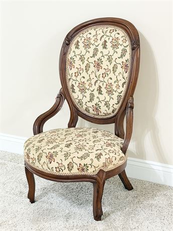 Solid Carved Wood Upholstered Slipper Chair