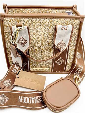 STEVE MADDEN ~ Brown Bwebber Straw Satchel