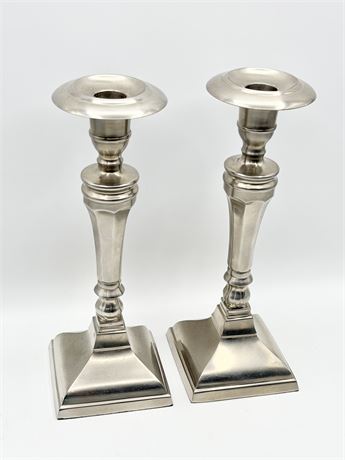 Pair (2) ~ 10” Silver Finish Metal Candlestick Holders