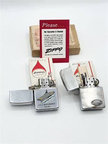 ZIPPO ~ Pair (2) Lighters ~ USS Independence & Herrin Transportation