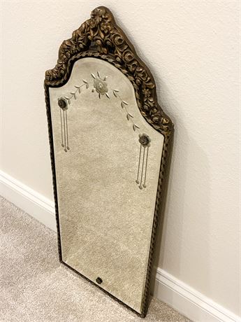 Vtg Etched & Beveled Wall Mirror