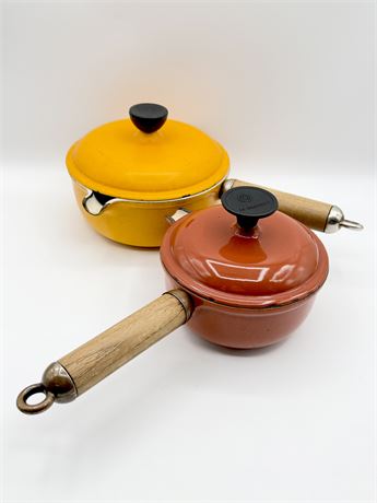 LE CREUSET ~ Pair (2) ~ Vtg. Enameled Cast Iron Sauce Pans