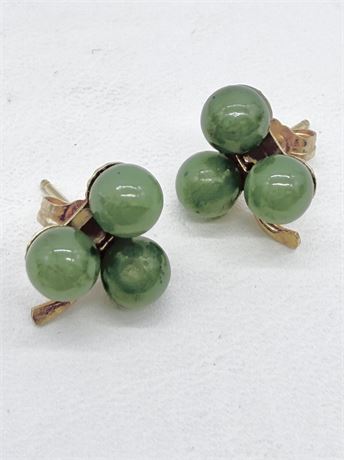 14K ~ KOBUR VALLEY JADE CO. ~ Gold Back Jade Cluster Earrings