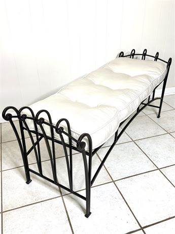 Heavy Wrought Iron Bench with Cushion