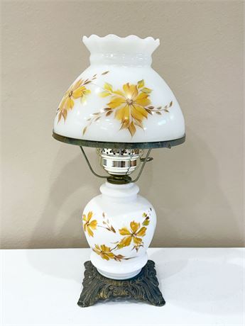 Vtg Milk Glass Painted Floral Table Lamp