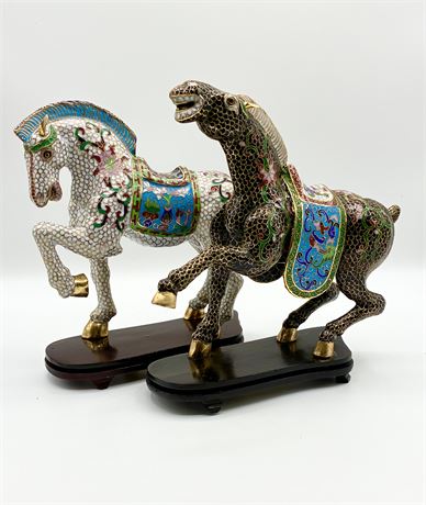 Pair (2) of Chinese Cloisonné War Horse Figurines