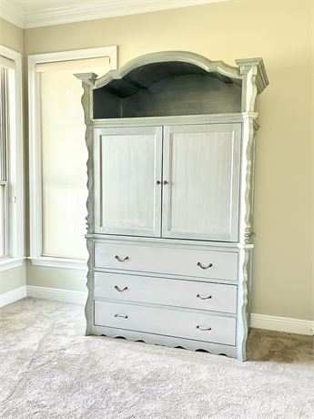 Solid Wood Silvery Blue Green Entertainment Armoire