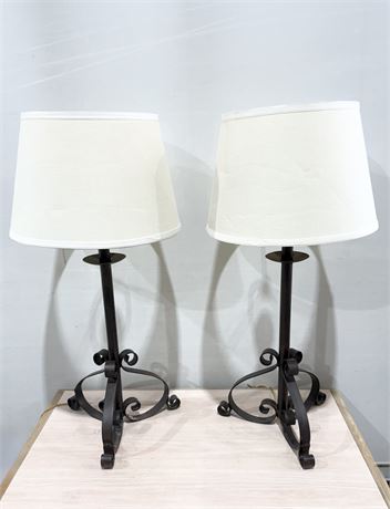 Vtg ~ Wrought Iron Scrollwork Table Lamps ~ Set of 2