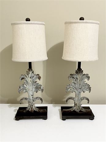 Pair (2) ~ Cast Iron Acanthus Leaves Table Lamps