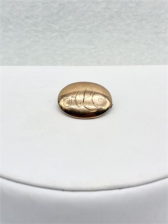 10K GOLD ~ Vintage Monogrammed Oval Pin / Brooch