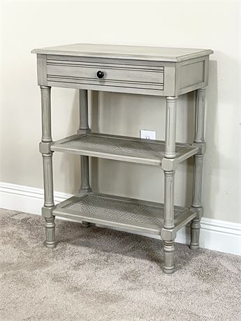 Farmhouse Accent Table With 2 Cane Shelves