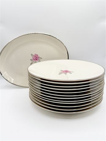 FRANCISCAN ~ Encanto Rose ~ (12) Dinner Plates & (1) 12” Oval Platter
