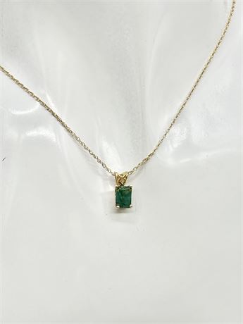 14K Gold Rope Chain With Emerald Pendant