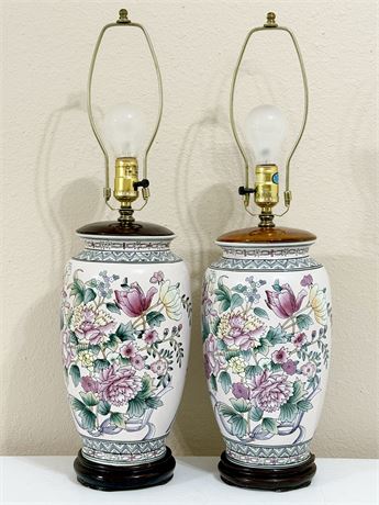 Pair (2) ~ 25” Floral Design Porcelain Table Lamps