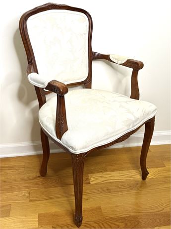 Vintage Louis XV Style Carved Wood armchair with Floral Damask Upholstery