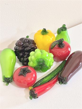 Lot of 10 Murano-Style Glass Fruits & Vegetables