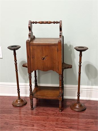 Maple Tobacco / Humidor Cabinet Stand With Nesting Ashtrays