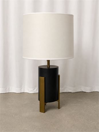 Contemporary Cylindrical Black & Bronze Metal Table Lamp