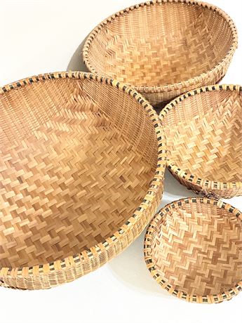 Set of 4 Handwoven Nesting Bamboo Winnowing Baskets