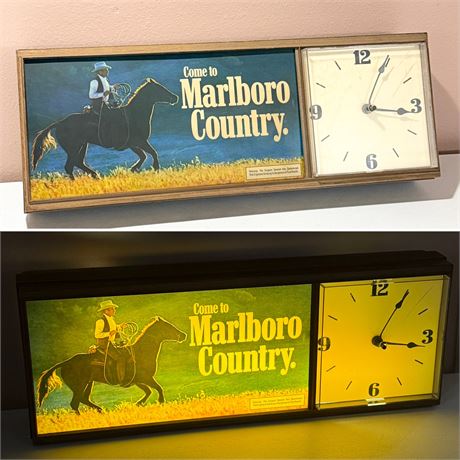 Marlboro ~ "Come To Marlboro Country" ~ (1) Bar/Billard Light Sign With Clock