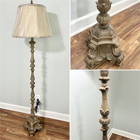 Distressed Faux Wood Finish Floor Lamp