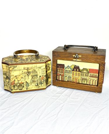 Set of 2 Vintage Wood Decoupage Box Purses