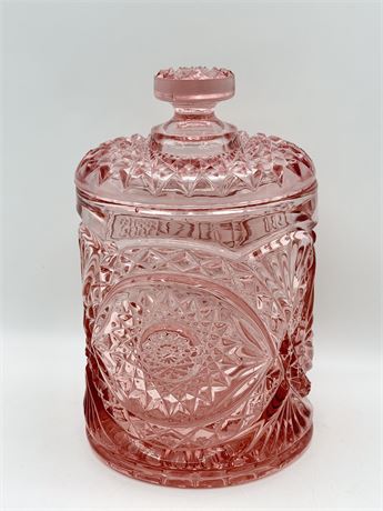 IMPERIAL GLASS-OHIO ~ Hobstar Pink ~ Americana Jar & Lid