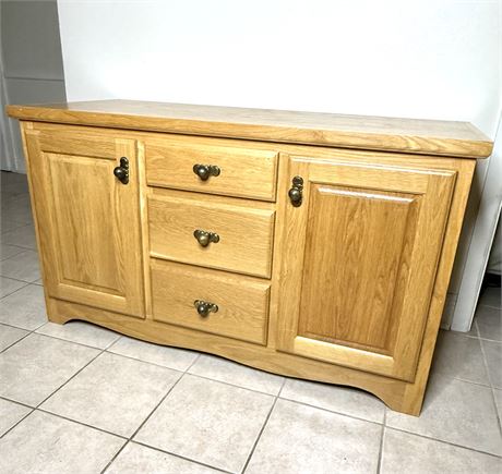 Vintage Oak Sideboard Cabinet with Brass Hardware #1