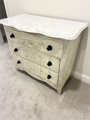Painted Wooden Chest Of Drawers W/ Marble Top