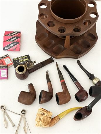 Vintage Wooden Pipe Carousel & 8 Pipes