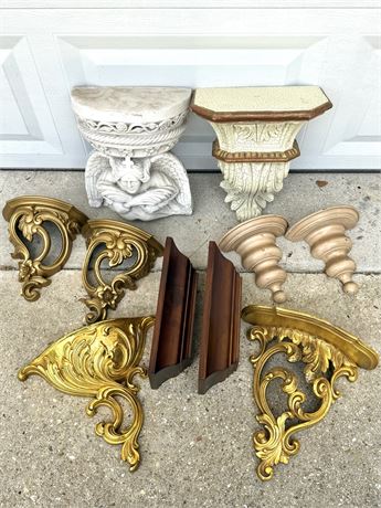 Lot of Wall Decor - 9 Decorative Wall Shelf and a Wall Planter