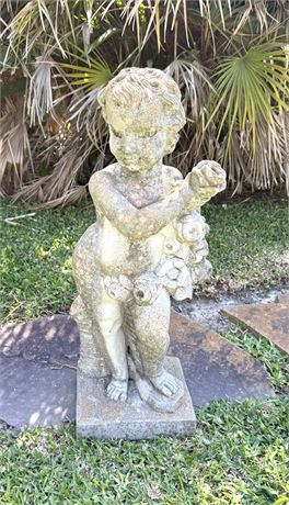 Concrete Cherub Neoclassical Garden Statue with Roses