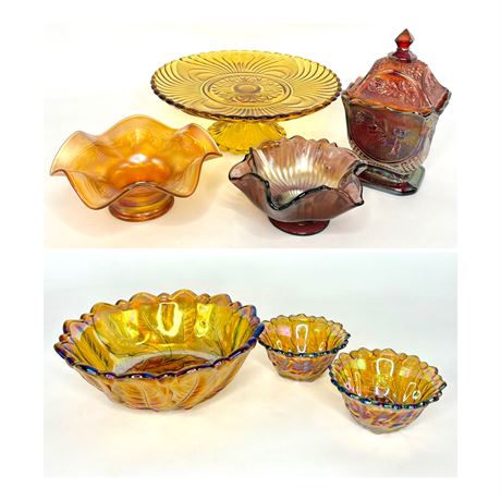 Fenton and Indiana Glass - Iridescent Carnival and Amber Glass Lot