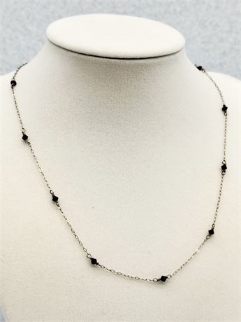 Sterling Silver 17” Necklace With Black Gemstones