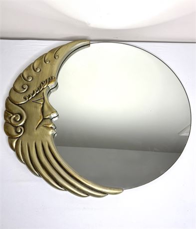 Vintage Half Moon Celestial Face Wall Mirror