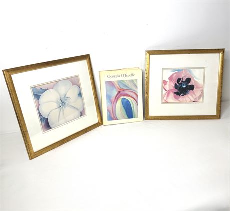 Georgia O’Keeffe Lot - Two Gold Framed Prints and Book - Art and Letters