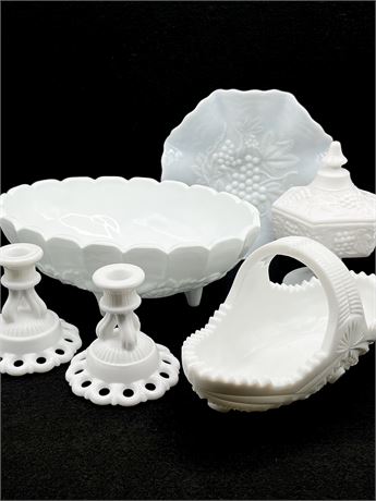 Collection Of Milk Glass (6) Assorted Pieces