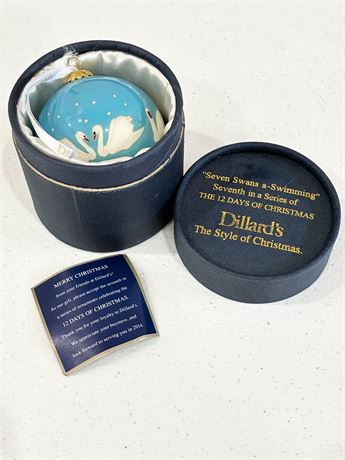 DILLARD’S ~ 12 Days of Christmas ~ 7 Swans a-Swimming Glass Ornament