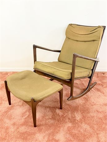 DENMARK ~ MCM Solid Wood Danish Rocking Chair With Matching Ottoman
