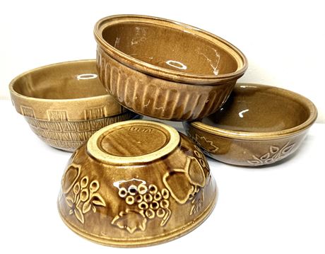 Set of 4 Vintage Brown Stoneware Pottery Bowls - USA