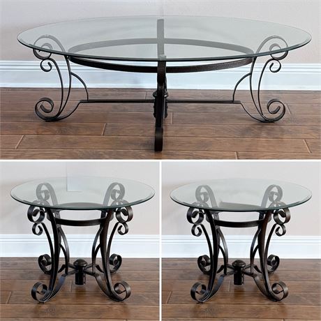 Bronze Metal Finish & Beveled Glass 3 Piece Table Set