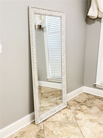 White Distressed Wooden XL Beveled Glass Wall Mirror