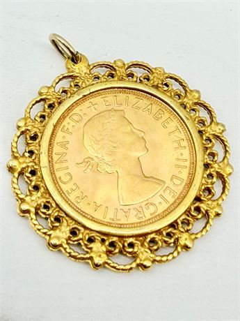 18K GOLD ~ Queen Elizabeth ll, 1964 Gold Coin Pendant
