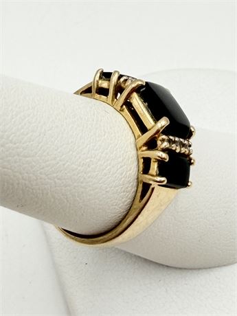 14KT ~ Black Onyx With Diamond Accents ~ Size 6.5