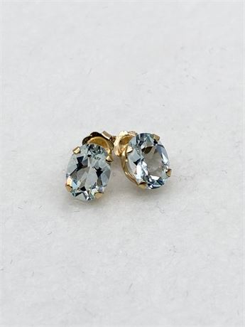 14K GOLD ~ ROSS-SIMONS ~ Oval-Cut Aquamarine Stud Earrings